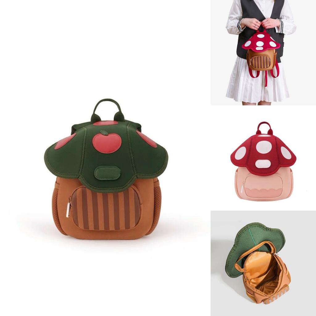 Cute Mushroom Mini Backpack For Kids With Pu Material And Zipper Closure For Daily Use