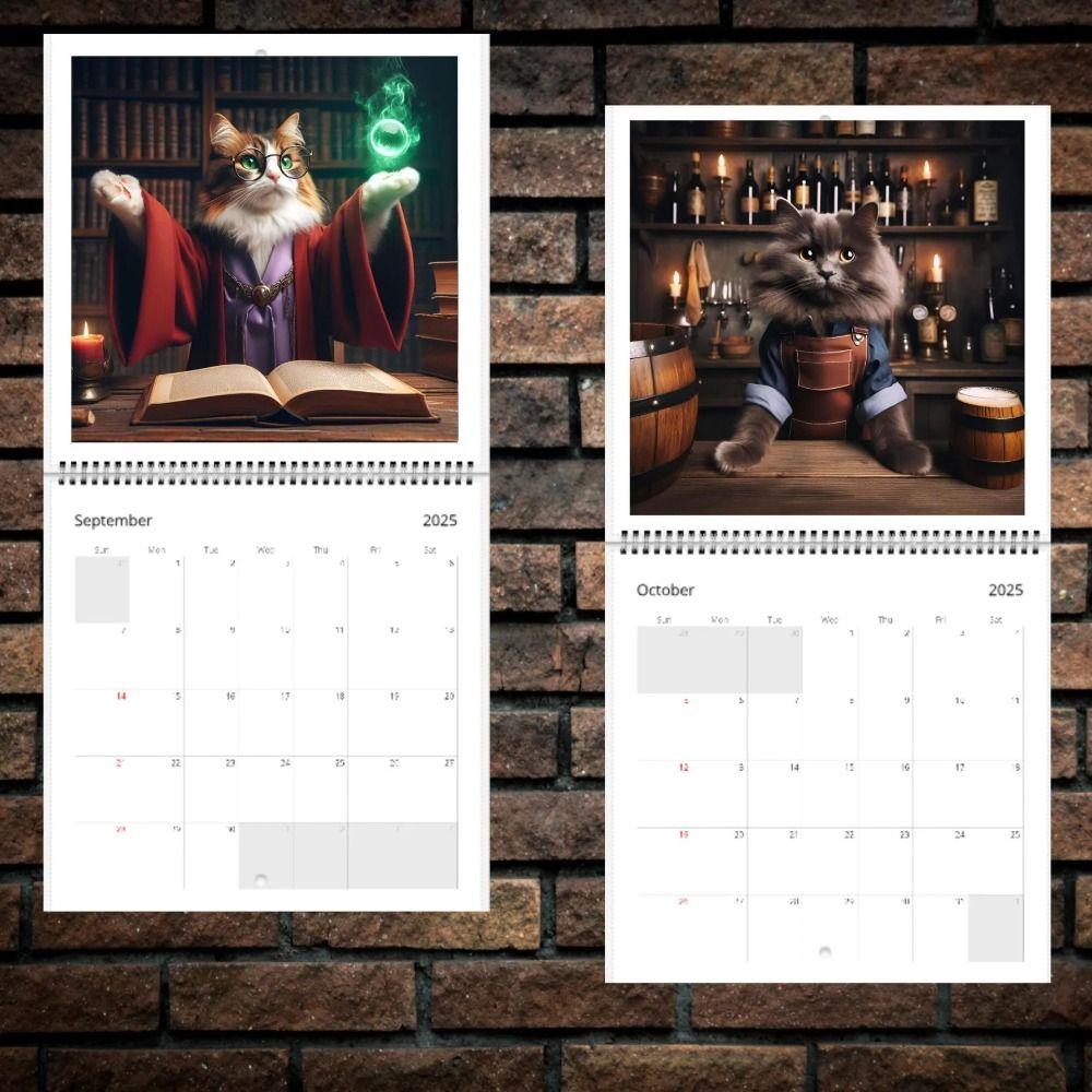 Original Illustrations Cartoon Cat Calendar Medieval Hanging Wall Calendary  Family Office Supplies