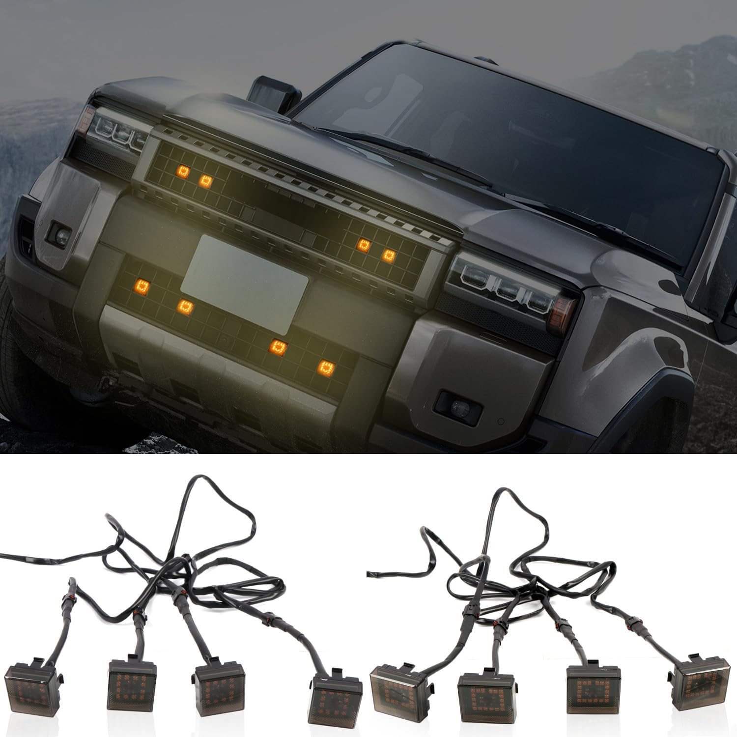 

для Toyota Land Cruiser Prado J250 LC250 2024-2025 Світлодіодне світло на передню решітку, бурштинове світло, 8 шт., Автомобільні аксесуари (Верхній+Нижній) Upper+Lower