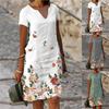 Casual Dresses - Plus Size S-5XL Women's Floral Print V-Neck Cotton Linen Short Sleeve Midi Dress