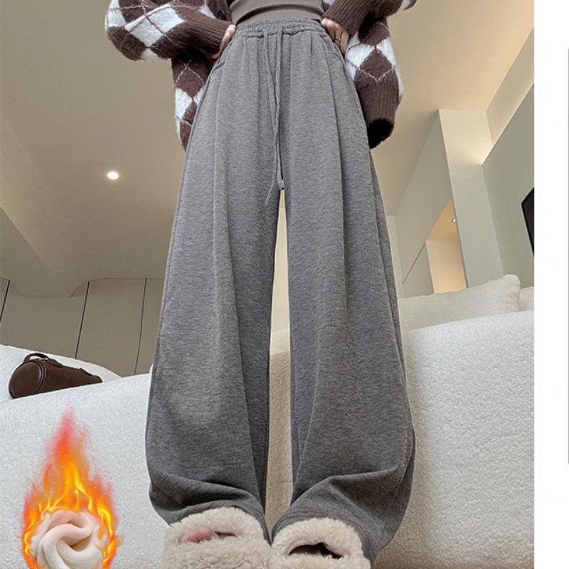 Fleece Glutinous Rice Pants for Women In Autumn and Winter New Style Velvet Pants Draped Lazy Casual Pants Straight-leg Slimming Soft Wide-leg Pants