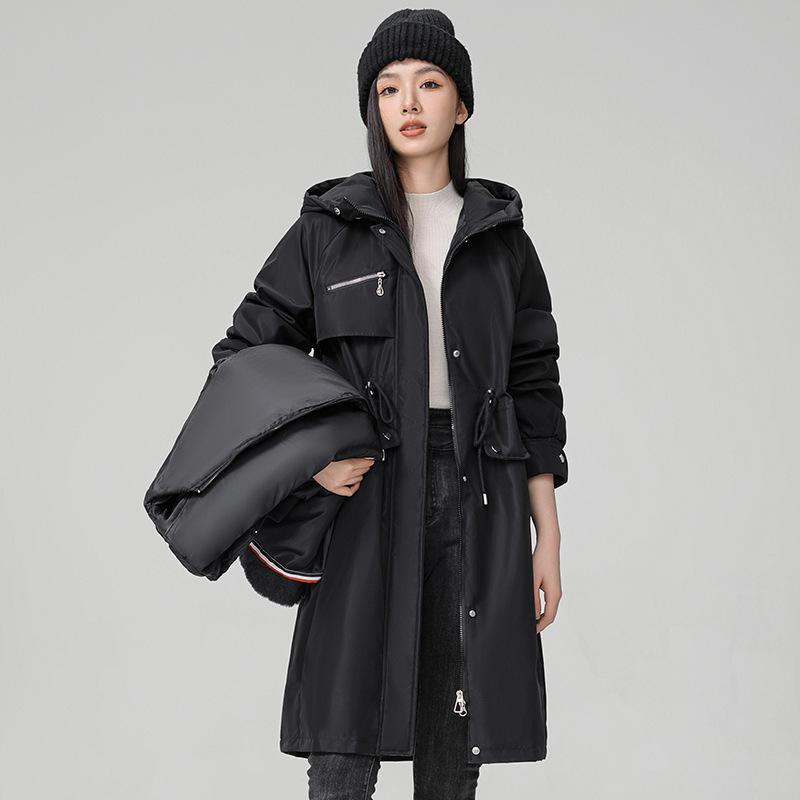 Women's Long Fashion Hooded Big Fur Collar Cotton Coat, Thin and Versatile Foreign Style Cotton Coat
