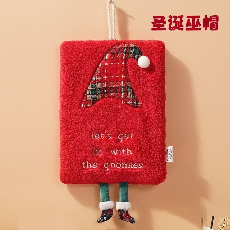 New Christmas Hand Towel Hanging Type Thickened Coral Fleece Towel Kitchen Absorbent Quick Drying Rag Cartoon Hand Towel
