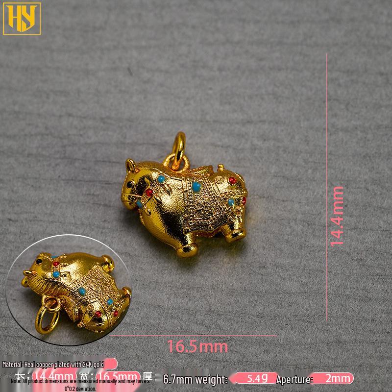24k Gold-Plated Brass Zodiac Horse Pendant - Chinese Style DIY Jewelry Necklace Accessory