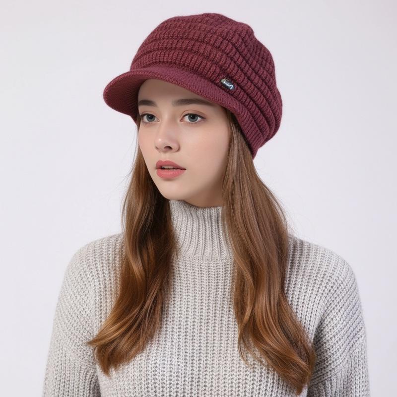 Women's Pointed Duckbill Beret - Fleece-Lined, Warm & Stylish Knitted Wool Hat
