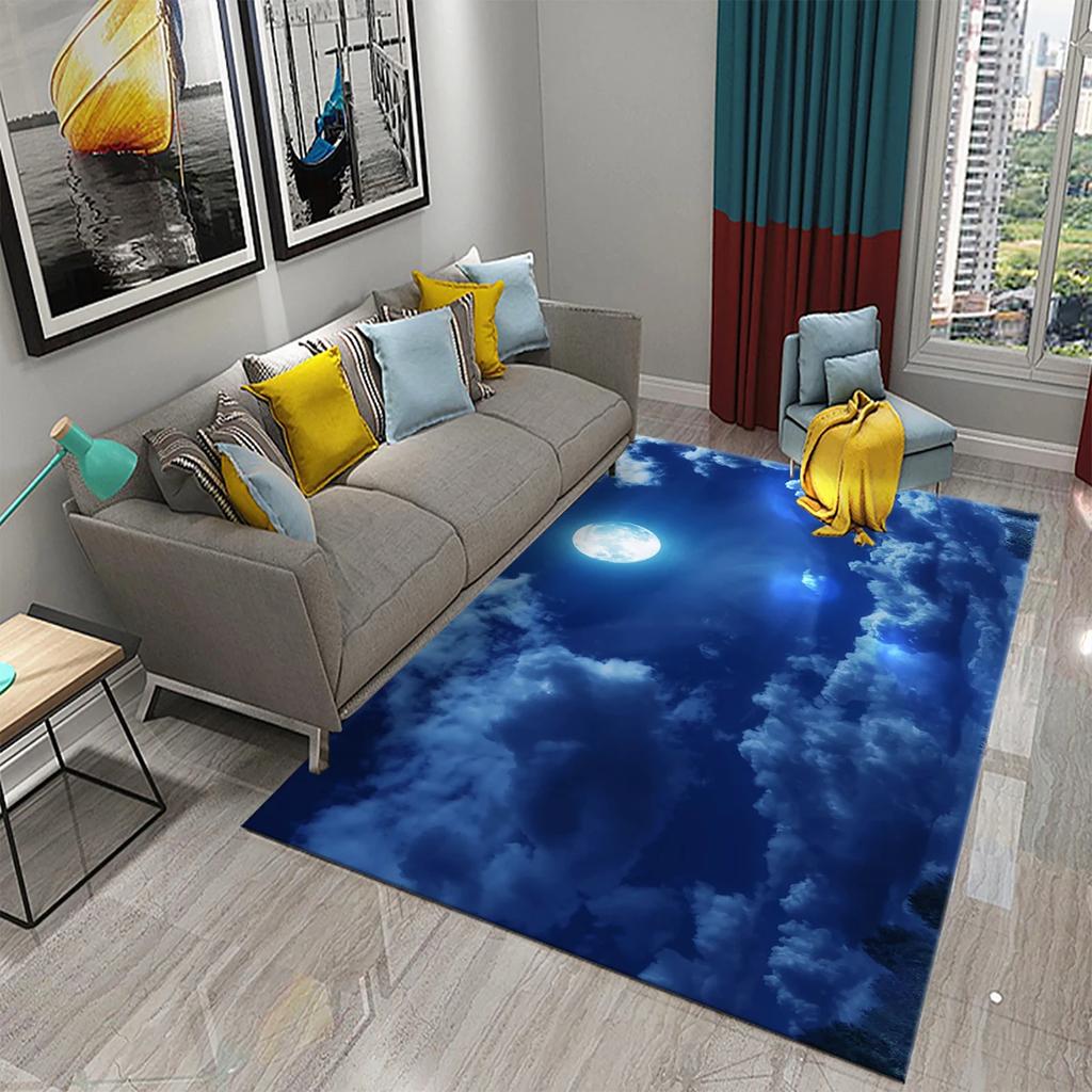 Tappeto Luna 3D Tappetino Vista Fiori per Cucina Bagno Toilet Tappeto Antiscivolo Tappeto Pavimento Soggiorno Divano Tappeto Decorazione Camera da Letto Casa
