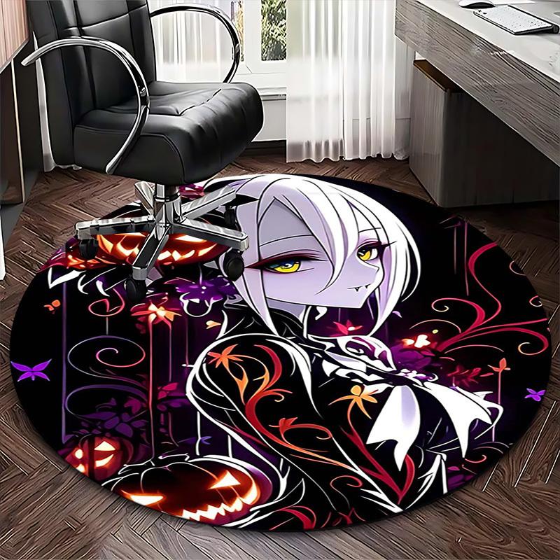 1pc Halloween Pumpkin & Floral Design Round Carpet Anime Inspired Office Chair Mat, Non Slip Rug for Home Decor, Gift, Office, Living Room