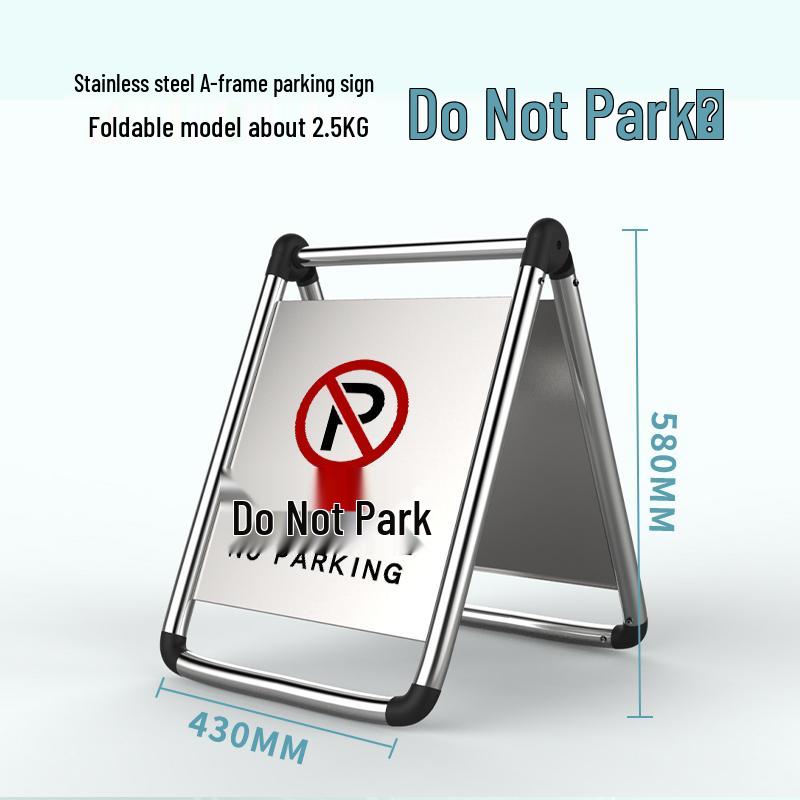 Stainless Steel No Parking, Caution Slippery, A-Frame Folding Sign