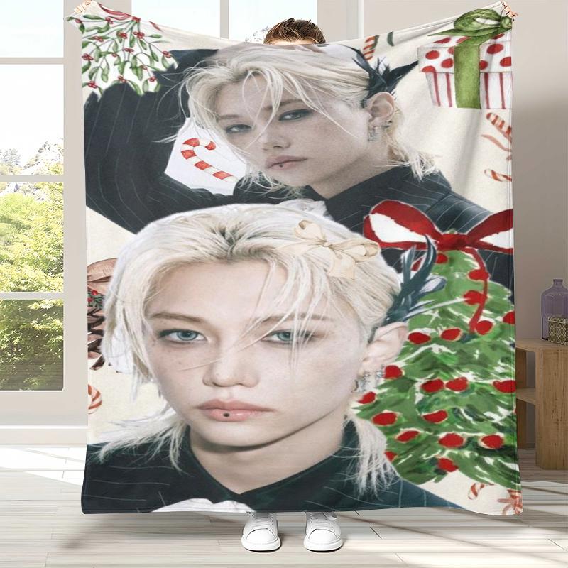 Felix Kpop Stray Kids Flannel Blanket,Ultra Soft Warm Plush Throw for Home Bedroom Bed Sofa Cover Camping Picnic Gift