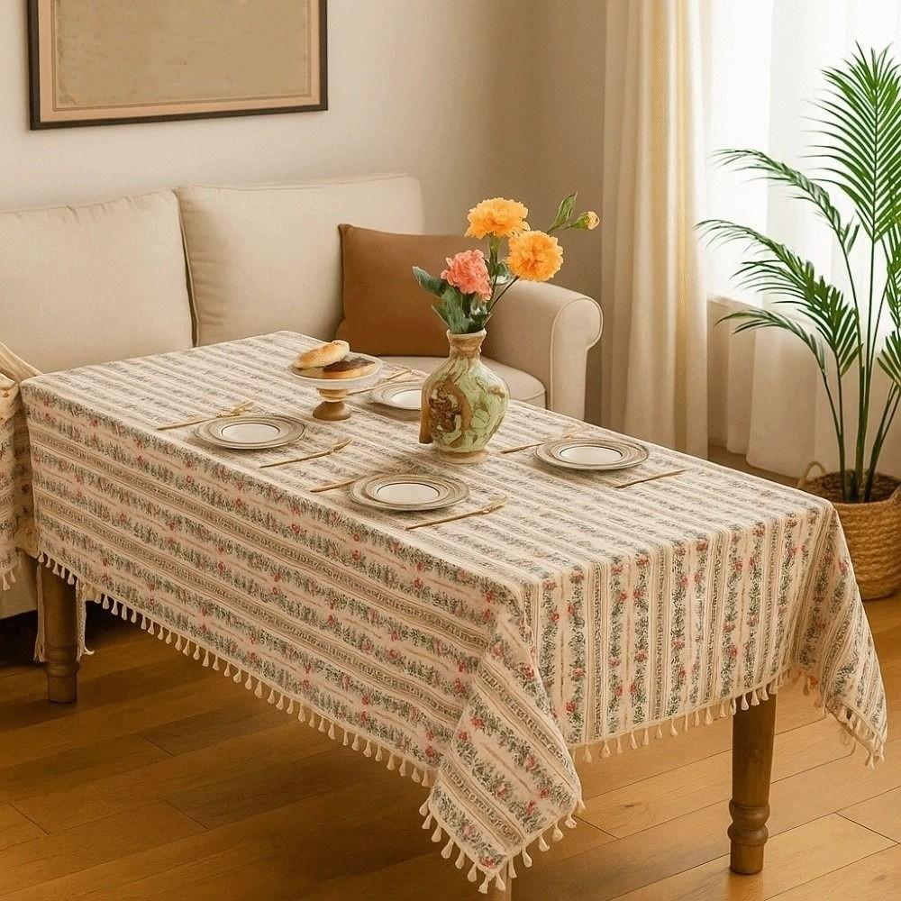 Rectangular Printed Tassels Tablecloth Party Supply Smooth Table Cover Cloth Wear-resistant Anti-splash Water