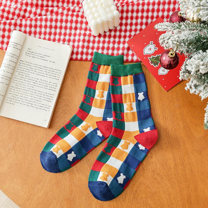 Christmas Socks, Red Socks, Women's Mid-calf Cotton Socks, Spring and Autumn New Year Mid-calf Couple Gifts, Autumn and Winter Cotton Socks