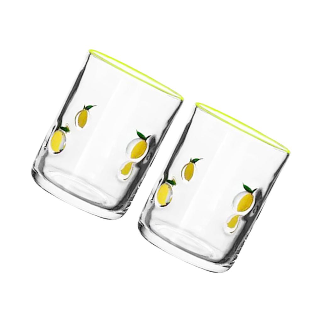 Pair Of Lemon Printed Vintage Juice Glasses Durable Glassware With 14oz Capacity Ideal For Cocktails Water Decor