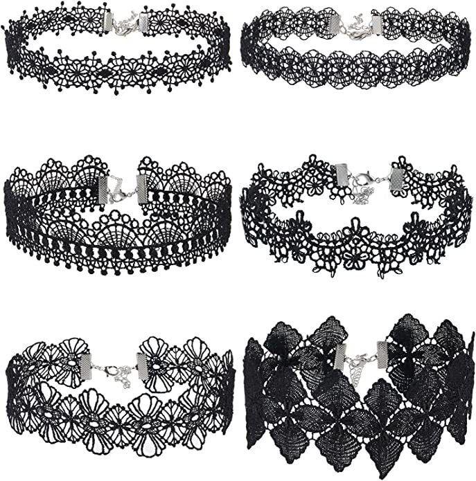 Versátil Set de Collar Choker de Encaje Negro: Cadenas de clavícula para mujer de seis piezas