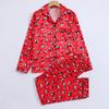 European & American Cartoon Print Silk-Blend Pajama Set - Women's Long Sleeve, Autumn/Winter Cardigan with Lapel, Perfect for Christmas.