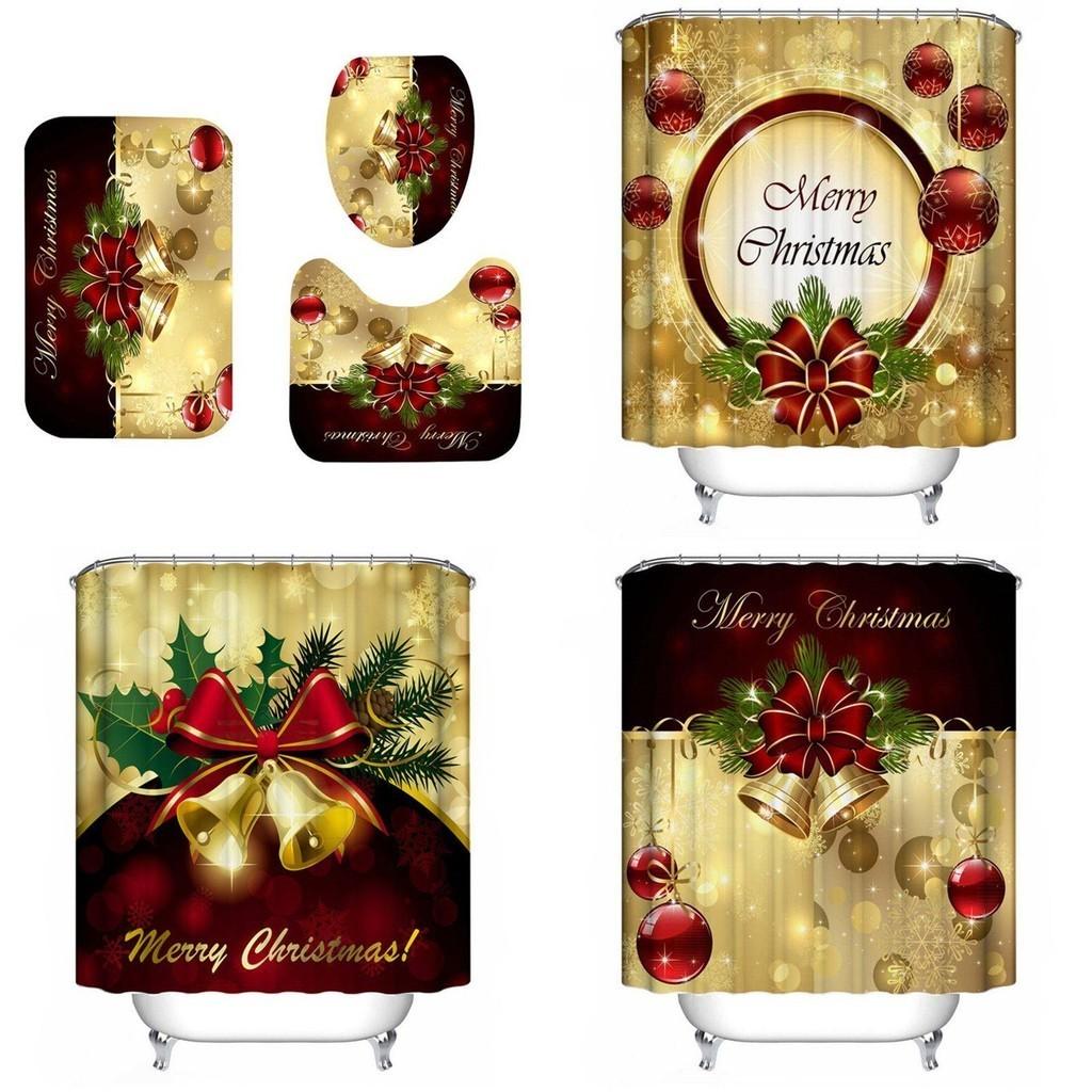 High-quality Waterproof Christmas Bathroom Set With Shower Curtain And Mat Pads