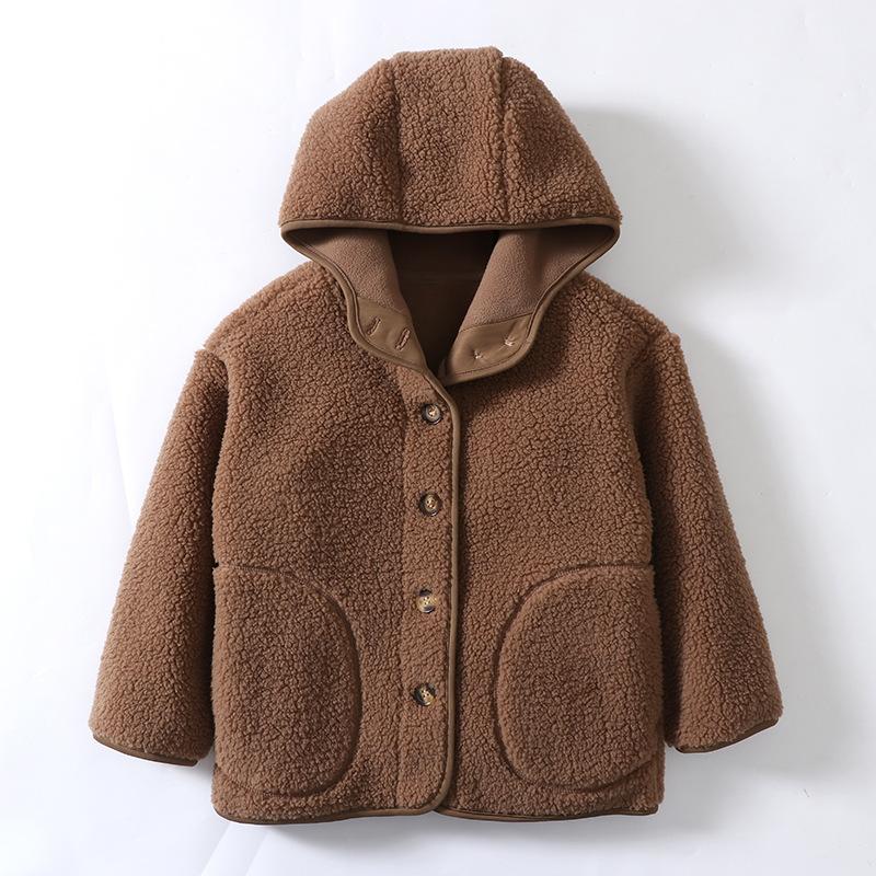 Children Lambswool Jacket Autumn Winter Fleece Warm Hooded Teens Children Fur Outerwear Daily Casual 4-18 Year Kids Tops Clothes