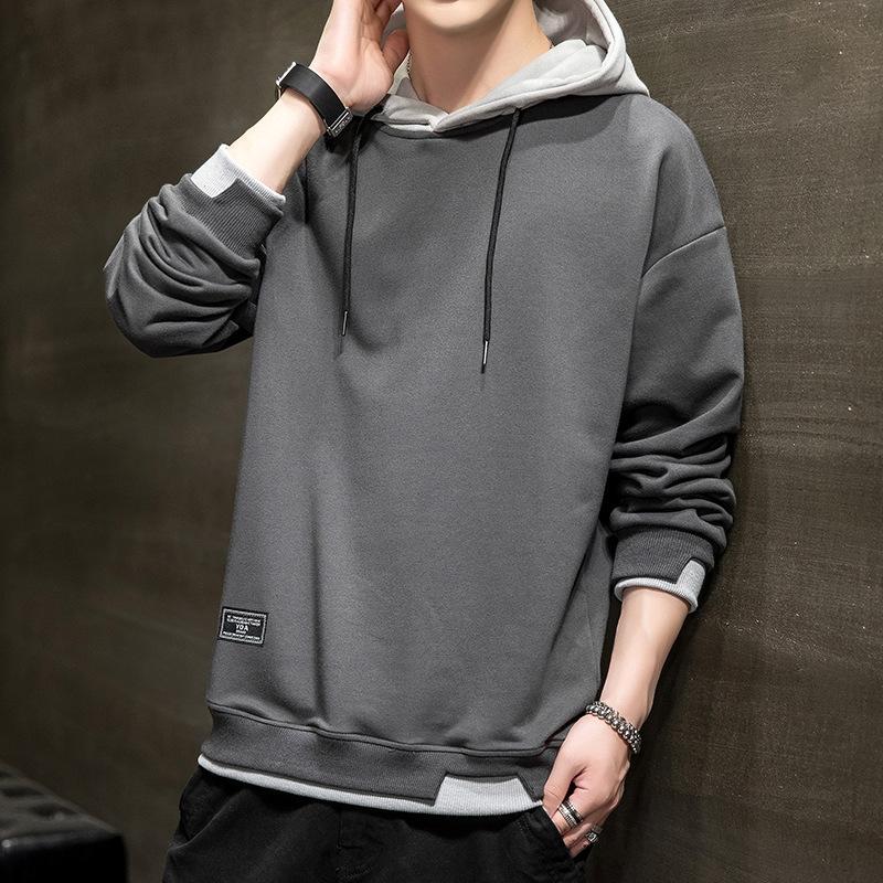 Maglione con cappuccio da uomo Autunno e Inverno Giapponese Finto due Pezzi Maglione da uomo Adolescente Casual Abbigliamento da uomo