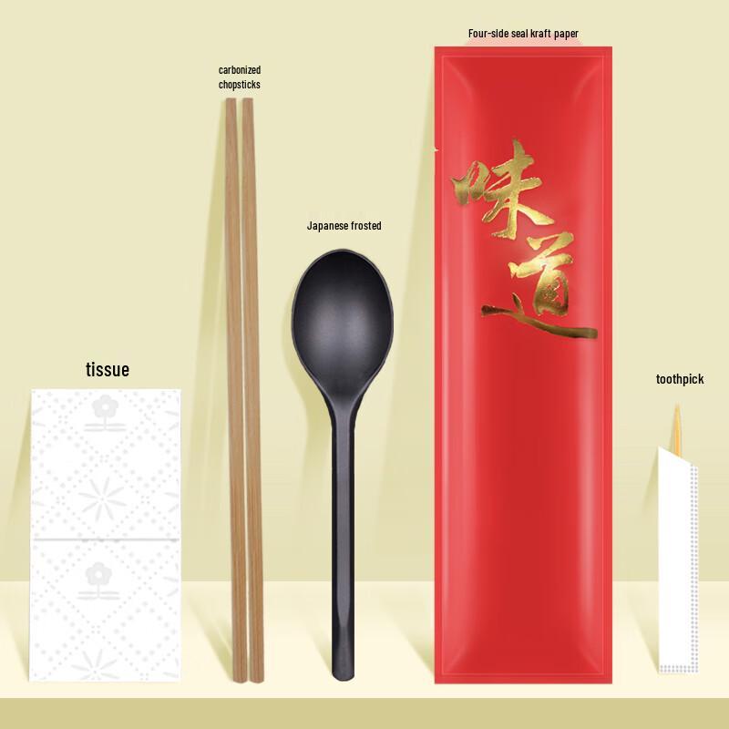 Commercial Bamboo Chopsticks & Spoon Takeout Cutlery Set