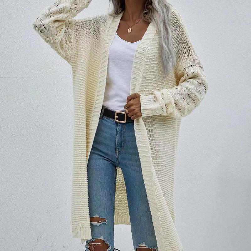 IHUASU Cardigan lung de toamnă și iarnă, culoare uni, pulover de modă tricotat pentru femei