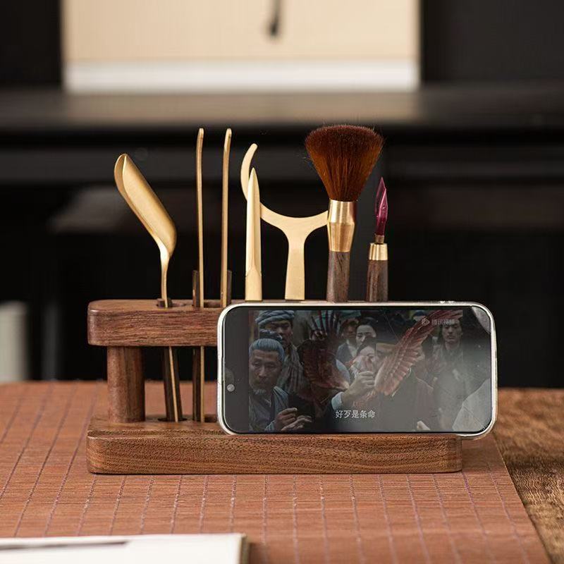 Walnut Pen Holder Kung Fu Tea Set Shelf Storage Rack Six Gentlemen Shelf Accessories