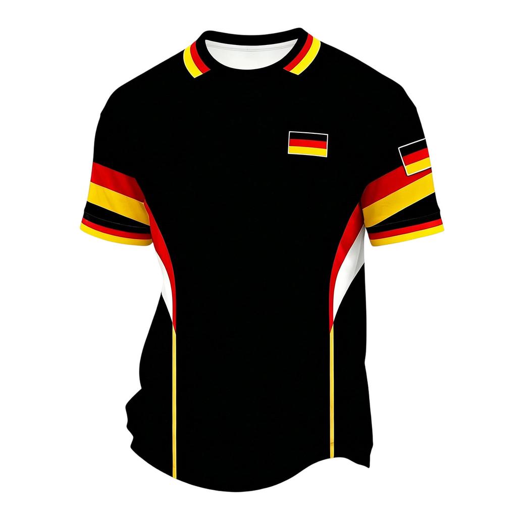 Men's Casual Printed Crew Neck Lightweight Breathable Short Sleeve Shirt Soccer Ball Graphic Germany Flag Inspired Design