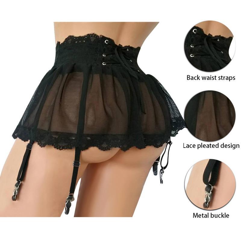Sexy spodní prádlo Mini sukně s krajkovým lemem Podvazky Nastavitelná Čtyřřadé zapínání 18+ Dospělí Teddy Sexuální hračky Pro ženy BDSM Exotické doplňky