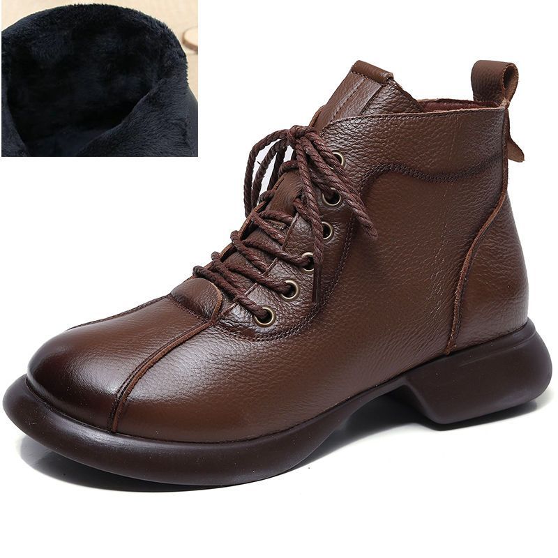 

Бренд Ретро Черные Коричневые Ботинки из Спилка Женские Повседневные На Шнуровке Зимние Снежные Ботинки Нескользящие Резиновые Ботильоны Женские Ботильоны 40