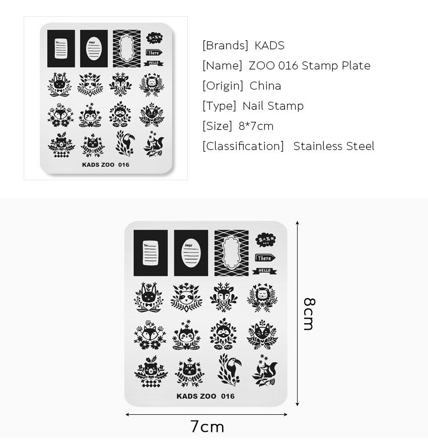 kads Nagel Stamping Platten Zoo 016 Süße Tiere Panda Löwe Fuchs Muster Vorlage Drucker Maniküre Stempelplatte