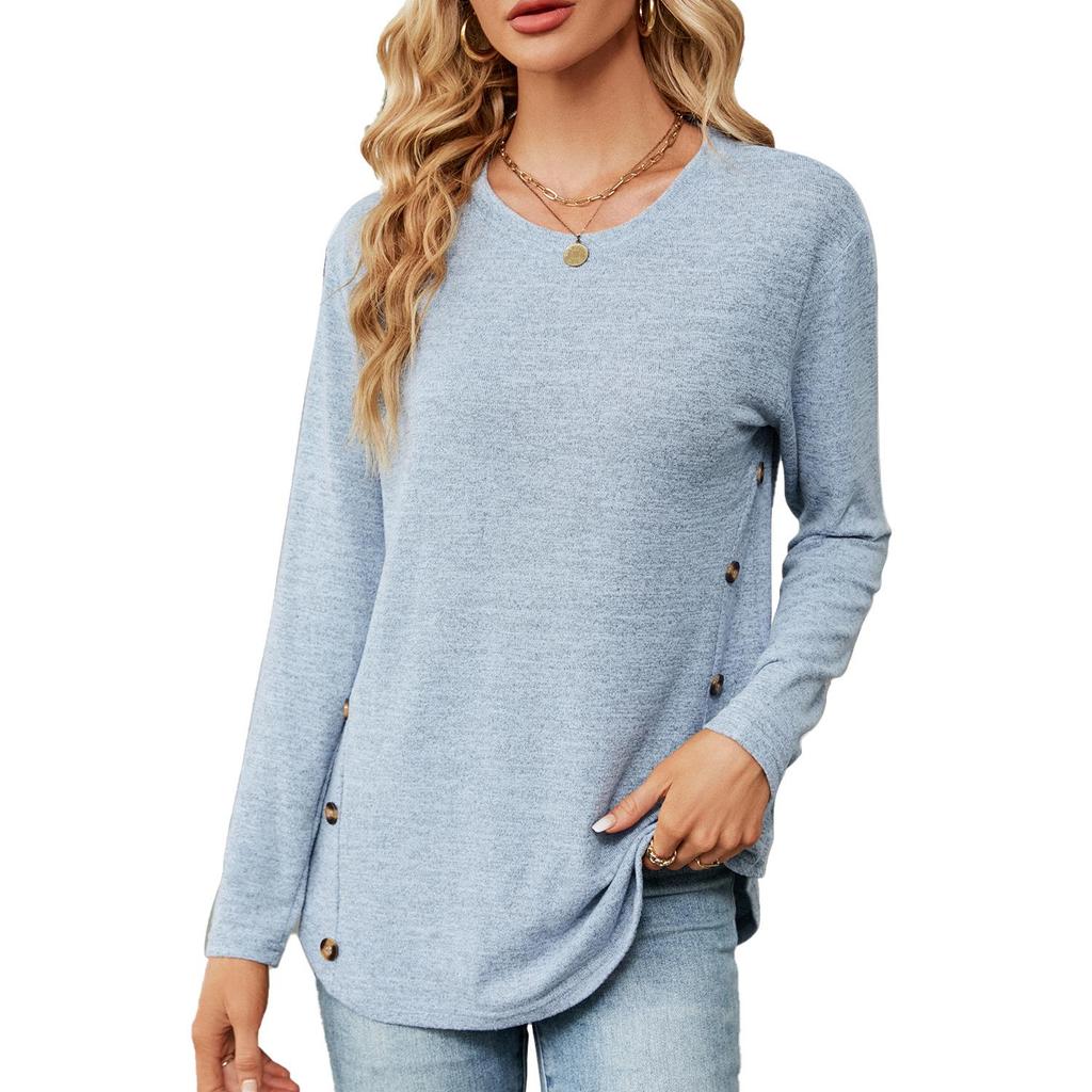 T-shirt da Donna Autunno/Inverno 2023 Girocollo Manica Lunga Ampia con Bottoni