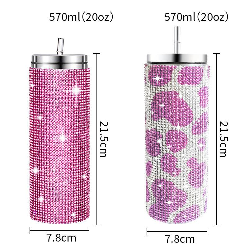 Diamond Stainless Steel Tumbler with Straw 20oz Thermos Bottle Sparkling Water Bottles Shining Coffee Mug Car Thermal Cup Mug