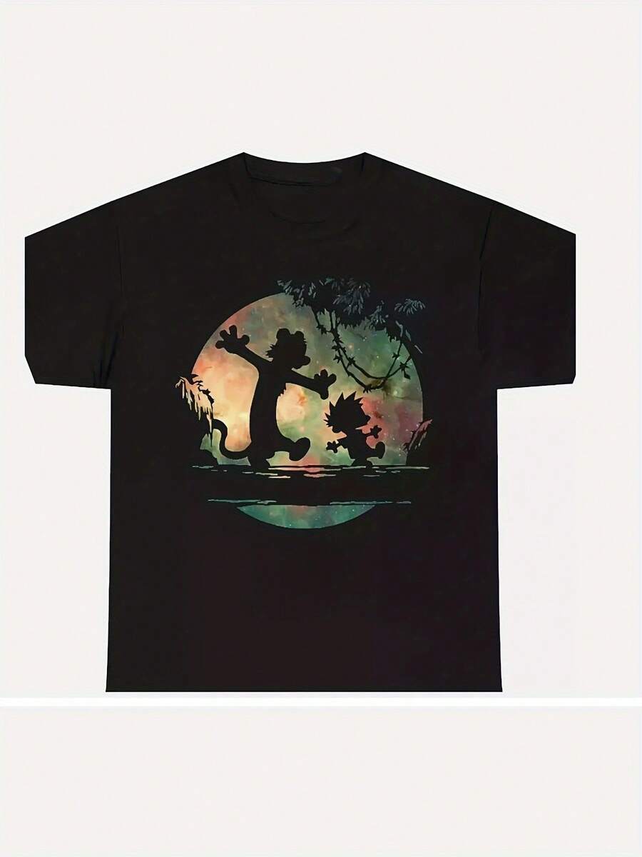 Unisexs Calvin  Hobbes Comic Graphic TShirt  Black Calvin Walking On Water Tee  Soft Breathable S