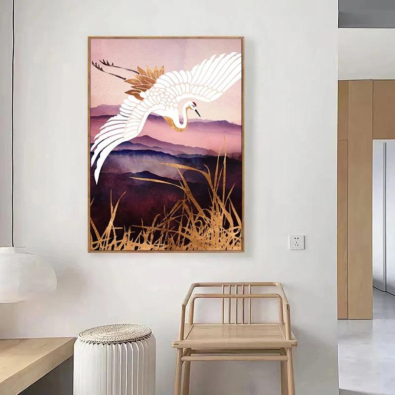 Retro Golden Flying Crane Abstraktes Tier Vogel Poster Drucke Chinesischer Stil Leinwand Malerei Wandkunst Bild Wohnzimmer Dekor
