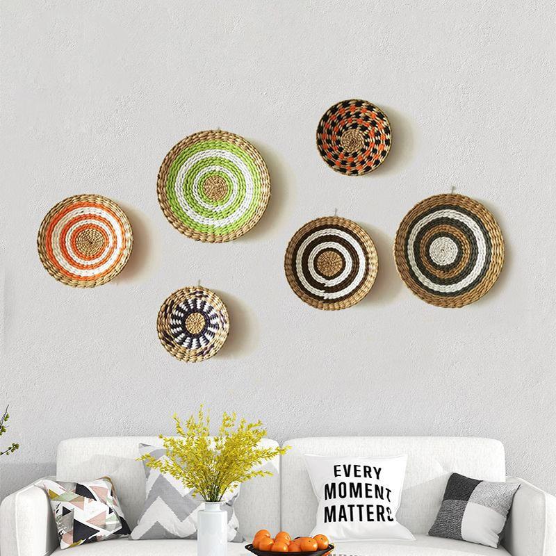 Halm Runde veggdekorasjonsanheng Kreativ retro etnisk bakgrunn Veggdekor i marokkansk stil Håndvevde oppheng Diameter 20/25/30 cm