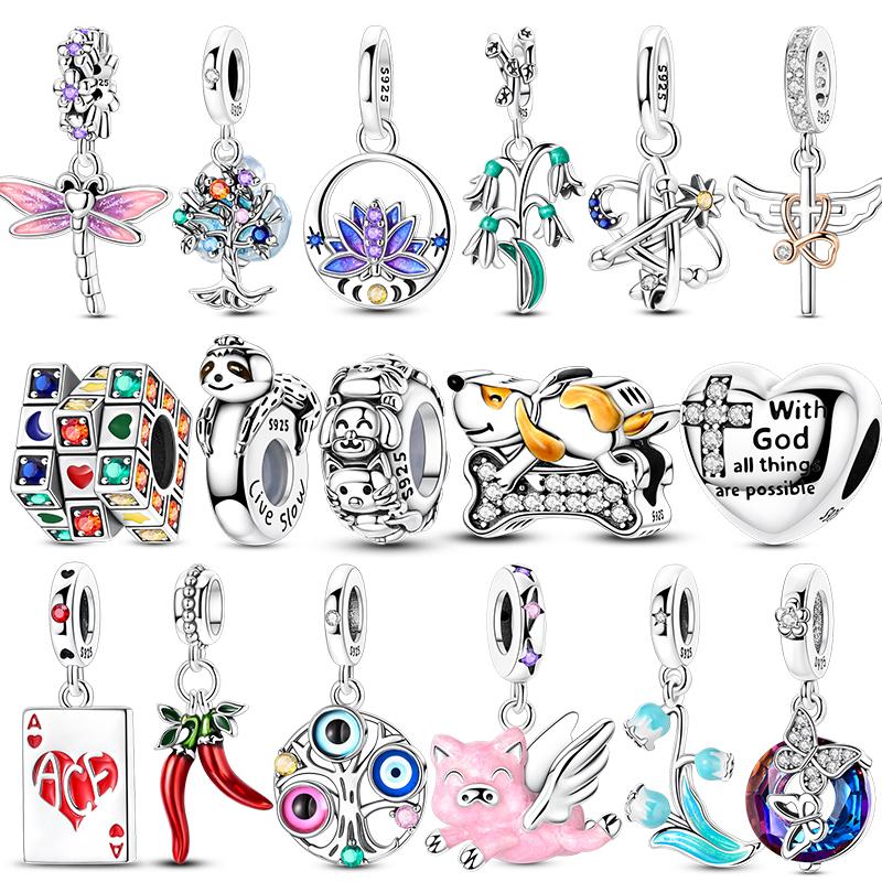 925 Silver Rubik's Cube Dog Pendant Dangle Jewelry Fit 925 Bracelet For Women DIY Gift Party