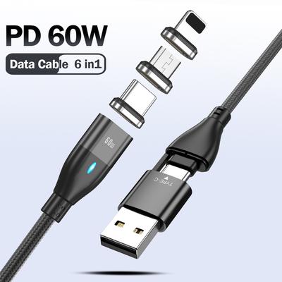 60W Magnetic Cable Quick Charge USB Type C To Type C Cable PD Fast Charging For Iphone Data Magnet Charger Cable with Connecter