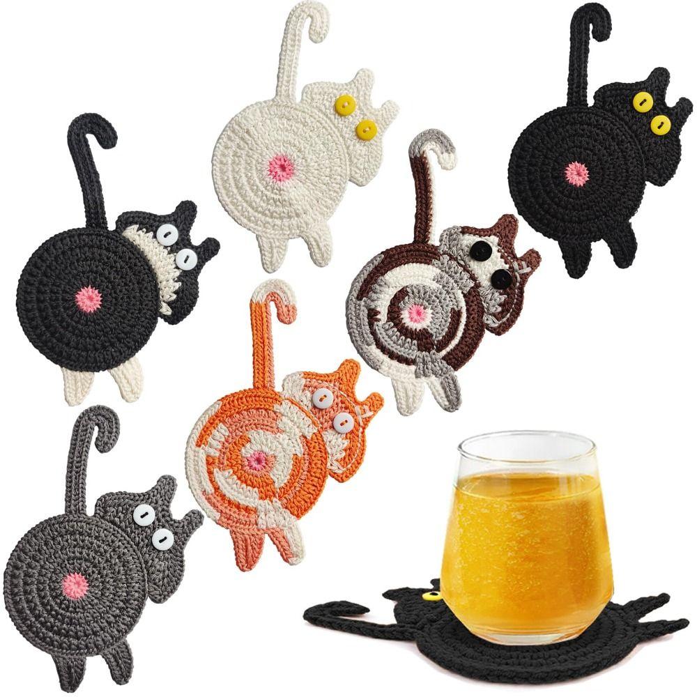 Non-Slip Crochet Drink Mat Knitted Mug Coaster Lovers Gifts Cat Butt Coasters Home Decor