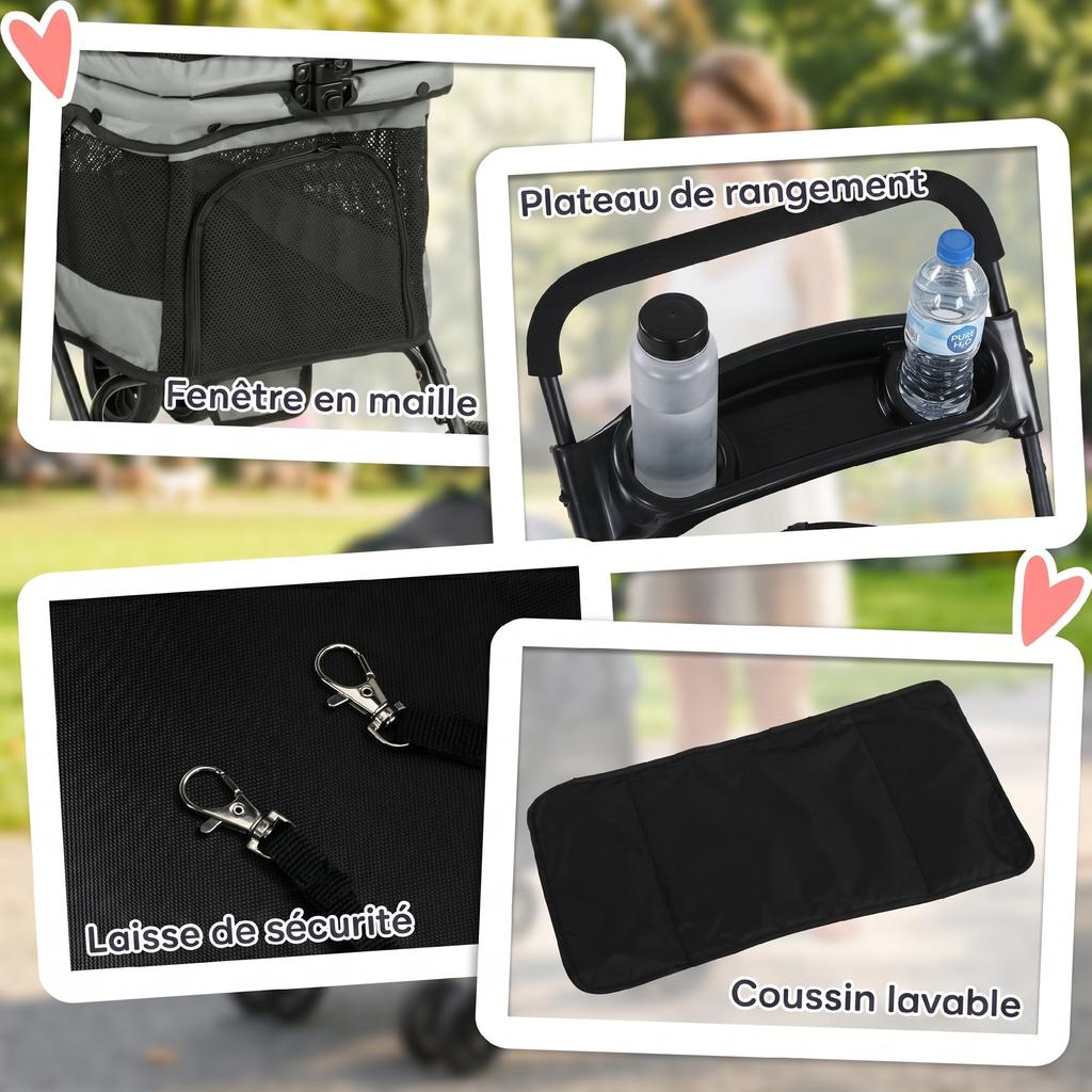 Foldable Dog Stroller, 4 EVA Wheels, Mesh Windows, 73 X 50 X 96 Cm, Grey