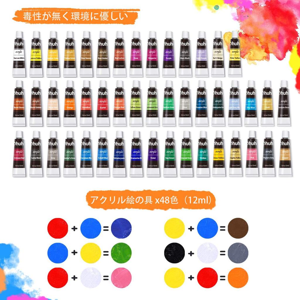 Ohuhu Acrylfarbe Kunstmalerei Weiß und für und Acrylfarbe 48 15 1 Tischplatte 1 Flach 5 5 Palette 1 1 Farbe und 1 Blatt Zeichenpapier 78-teilig