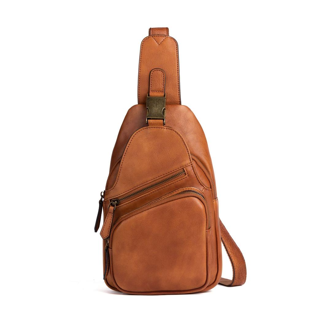 Top Layer Tree High Vegetable Tanned Cowhide Handbag, Vintage Men's Chest Bag