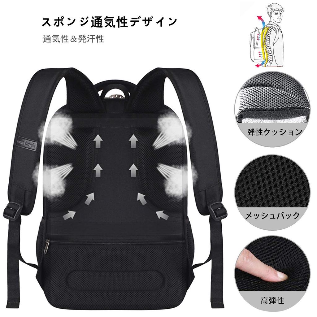 FANDARE Large Capacity with USB Charging Night Reflective Fits Perfect for Business and Disaster Black Men's Backpack, 6-Layer Design, Waterproof,