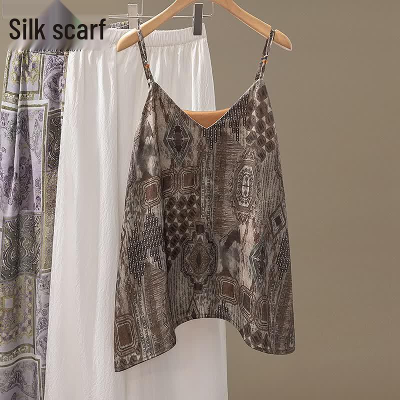 Women s Elegant Printed Asymmetrical Strappy Top M