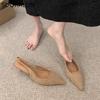 Fashion SUOJIALUN 2024 Spring New Women Sandal Fashion Pointed Toe Shallow Slip On Dress Mules Shoes Thin Low Heel Slingback Sandal