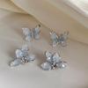 Morandi Blue Gradient Crystal Butterfly Earrings – Retro, Versatile Design for Women