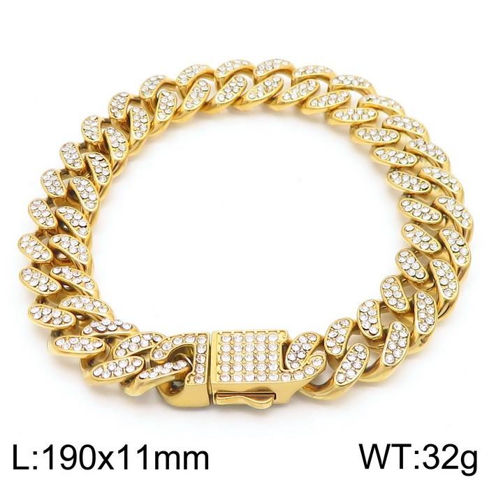 Hip Hop Shiny Rhinestones Bracelet for Men Women High Quality Zircon Cuban Miami Charm Chunky Figaro Chain Gold Color Jewelry
