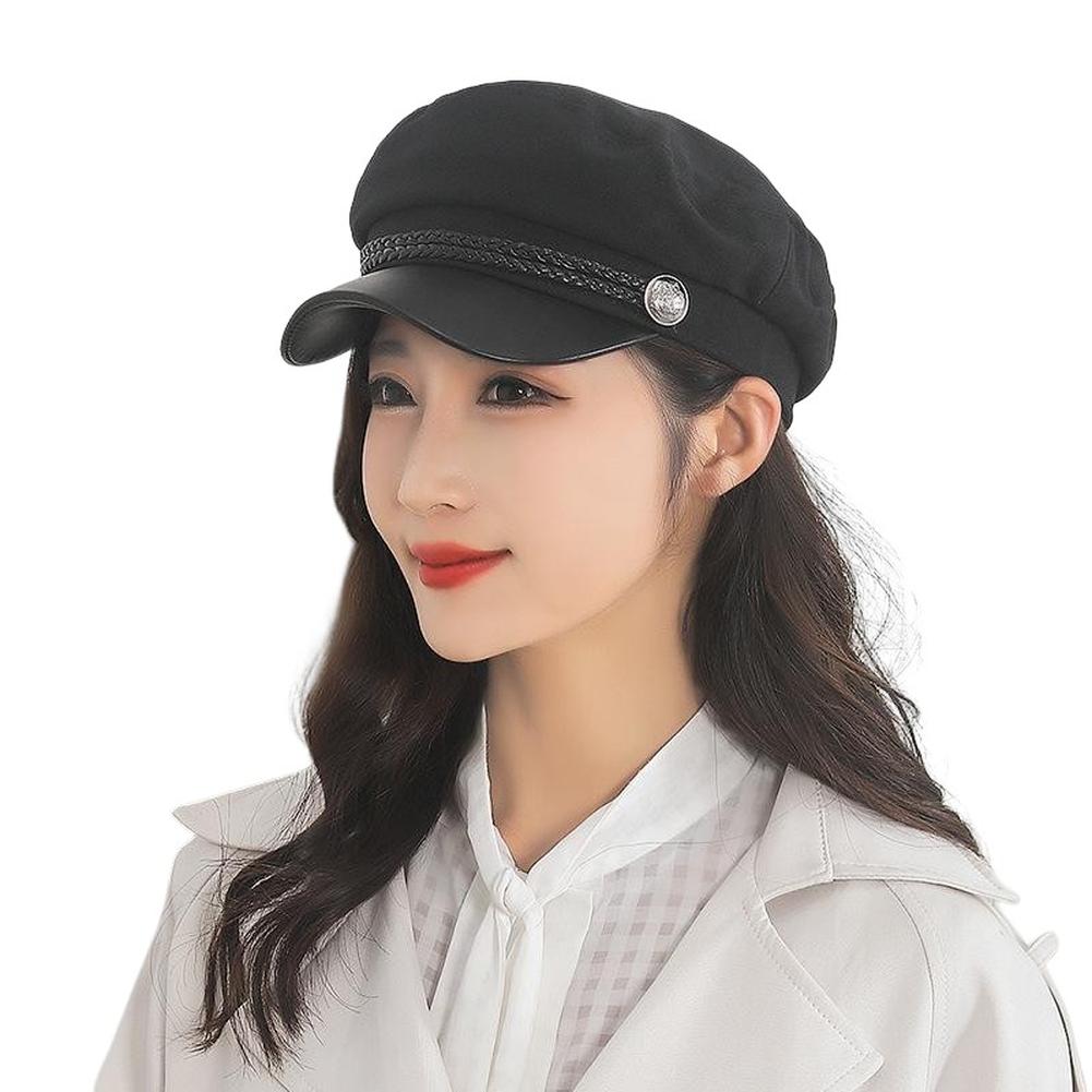

Newsboy Hats For Women Ladies Warm Wool Visor Beret Cap Soft Outdoor Vintage Cabbie Cap In Spring Autumn Winter double buckle hat black One Size#1