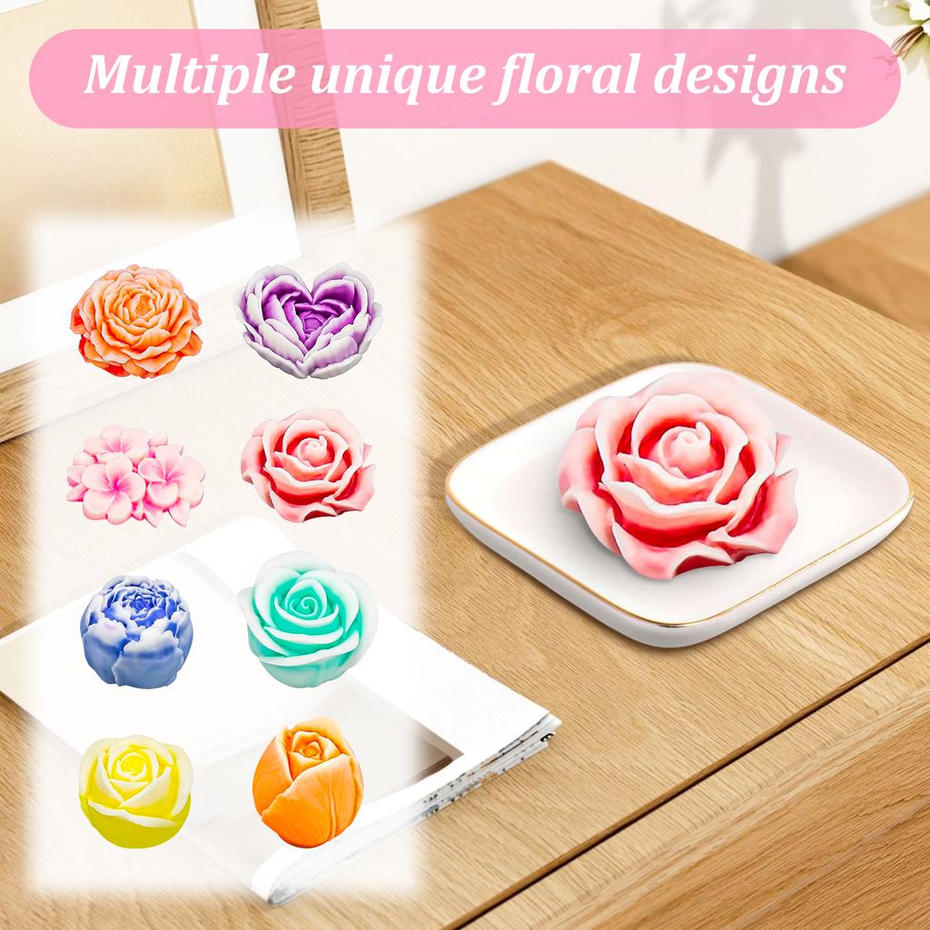 8 st 3D Blomma Ljus Silikonform DIY Relief Blomma Tvål Harts Gipsform Heminredning Chokladkaka Is Bakning Tillverkningsverktyg