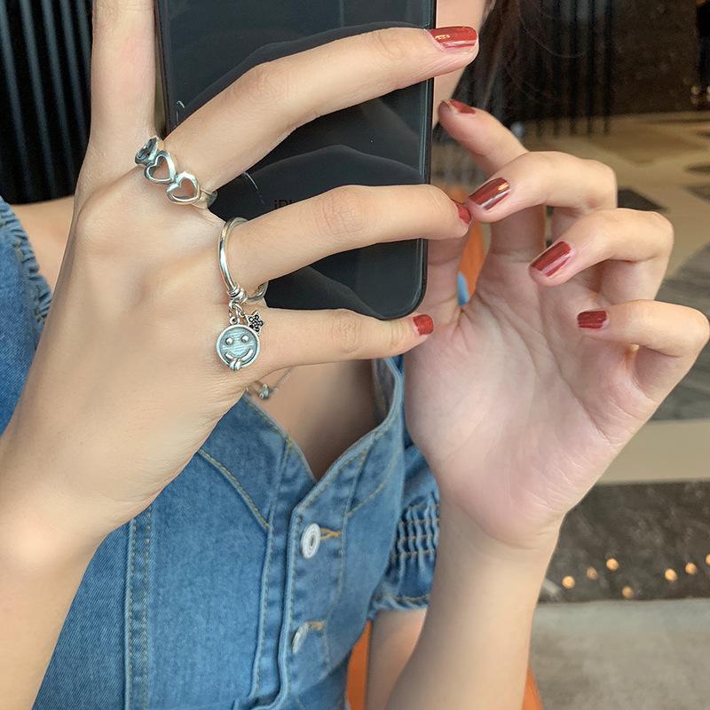 925 Pure Fashionable Silver Hip Hop Style Smiling Face Star And Heart Ring For Stylish Occasions