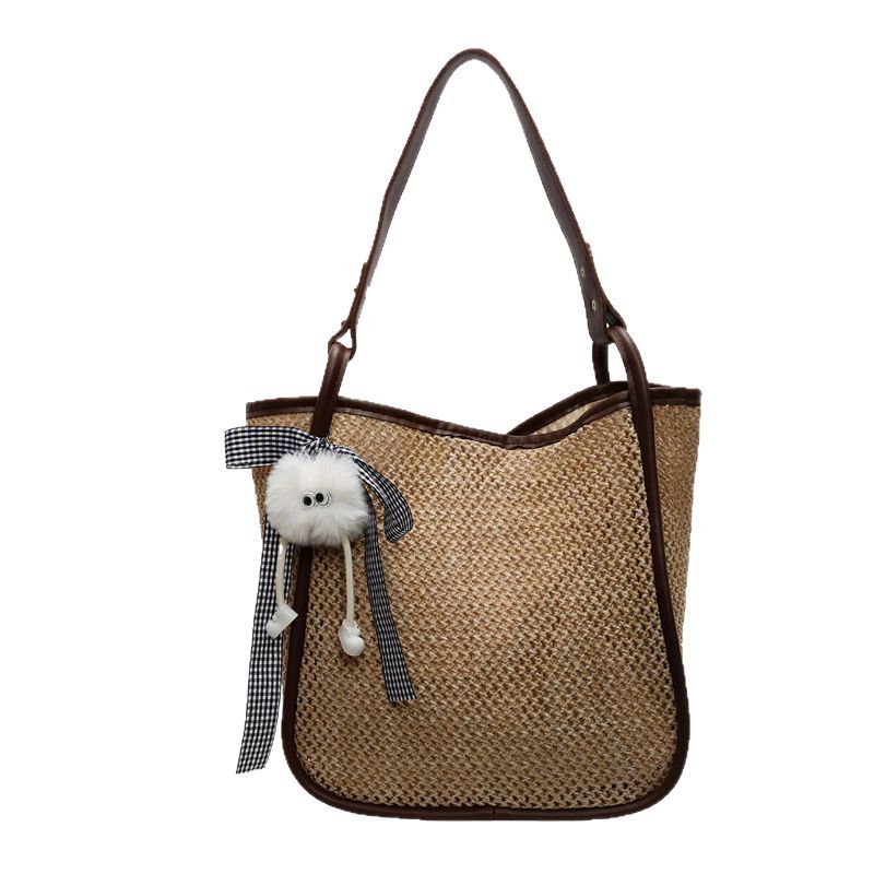 Nischen-Beliebte Strohtasche Damen Vielseitige Pendlertasche Strandurlaub Großvolumige Bucket Bag