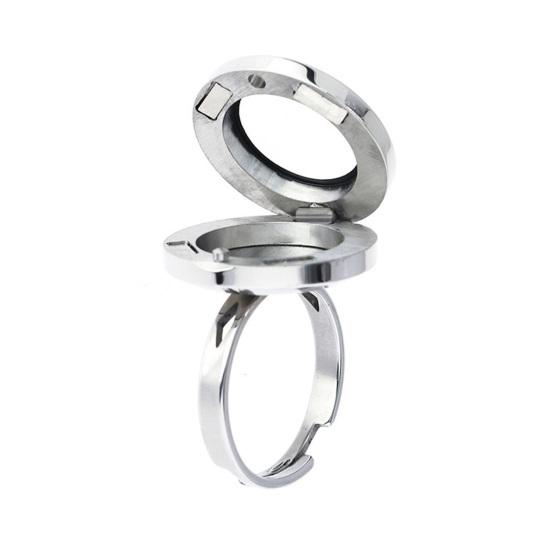 Round Photo Locket Ring Adjustable Ring with Locket Holds Pictures Pills Women Men Stainless Steel Ring for Daily Wear Parties And Dates