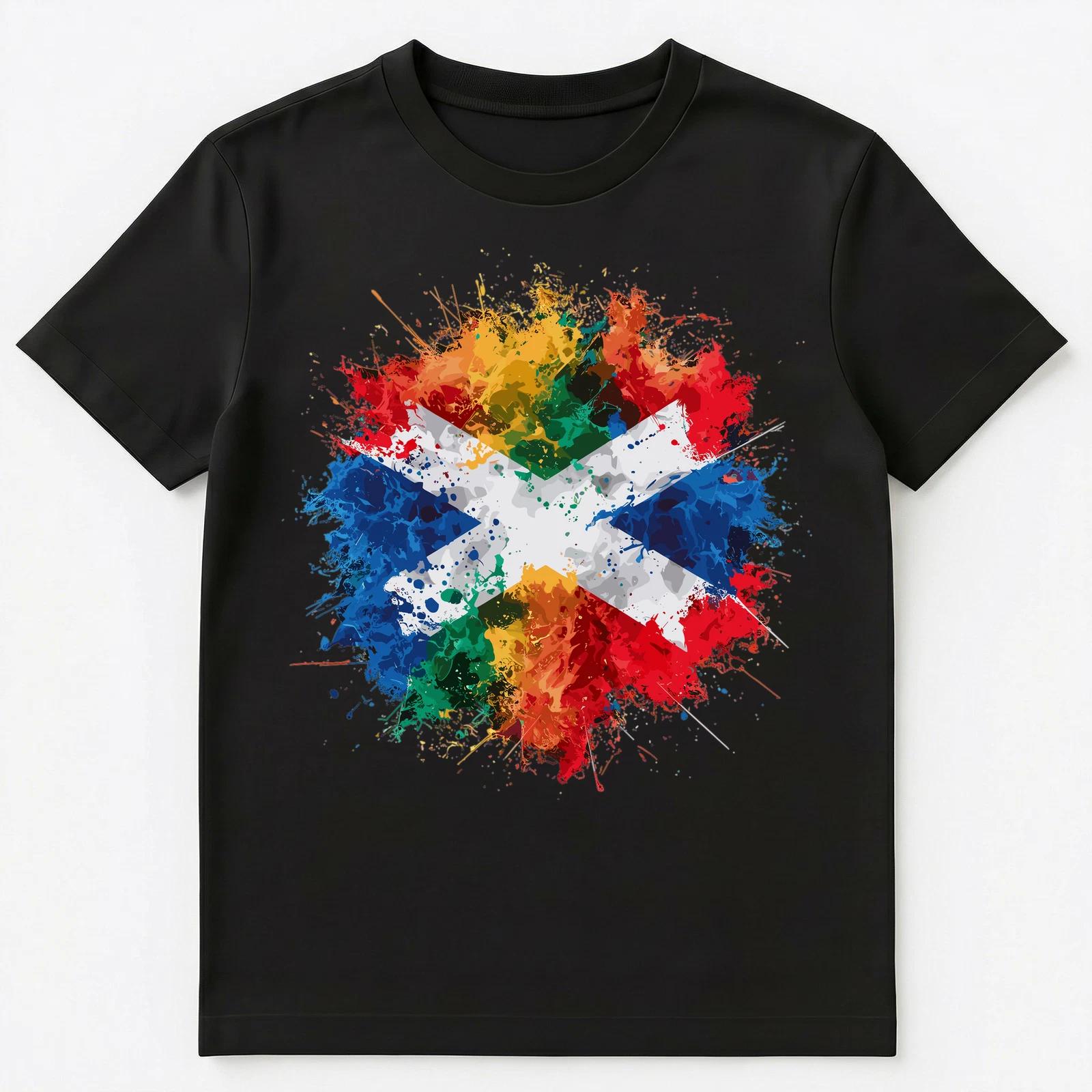 Colorful Paint Splash Scotland Flag Art Graphic Unisex T-Shirt S
